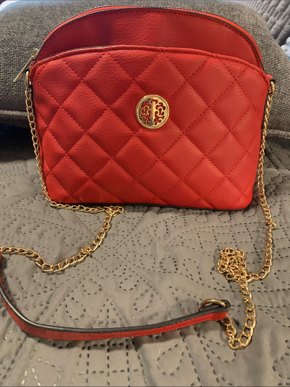 Quilted Red Crossbody Bag with Gold Chain